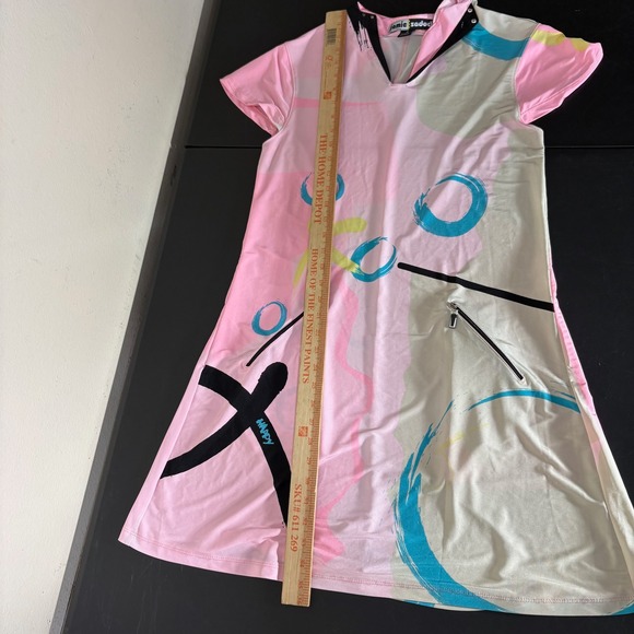 Jamie Sadock Pink Abstract Graphic Golf Dress Size M V-Neck Zip Pockets - Picture 6 of 8